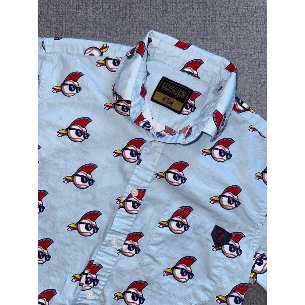 Rare Baseballism Mens M Mohawk Baseball Graphic Short Sleeve Shirt Blue
